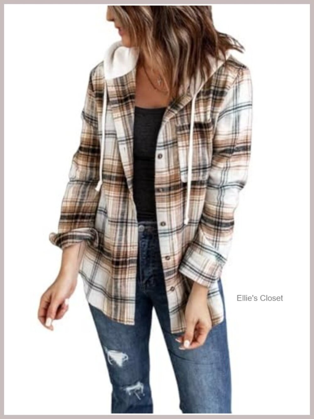 Womens Flannel Hoodie Shacket Plaid Button Down Shirt Long Sleeve Casual